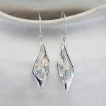 gw ear 001 sculptural leaf drop earrings pearl blue topaz detail ceramic