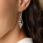 gw ear 001 sculptural leaf drop earrings pearl blue topaz model side