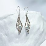 gw ear 001 sculptural leaf drop earrings pearl blue topaz styled stone