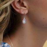 gw ear 002 teardrop earrings rainbow moonstone model side