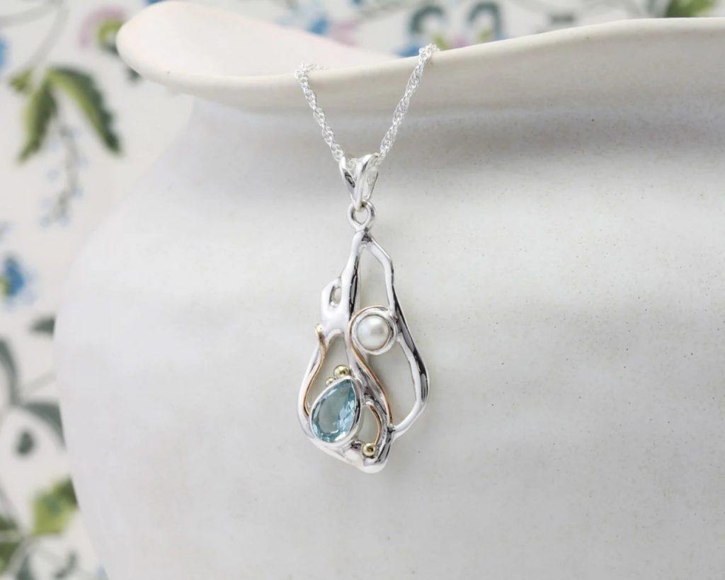 gw pnd 002 sculptural pendant blue topaz pearl styled ceramic