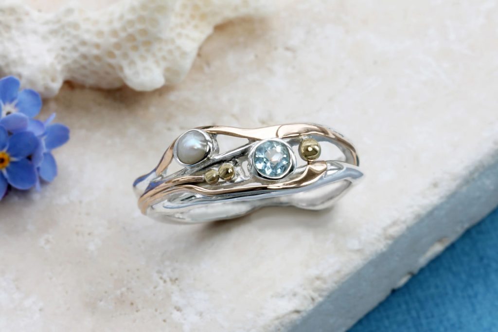 gw rng 001 sculptural statement ring pearl blue topaz styled stone (2)